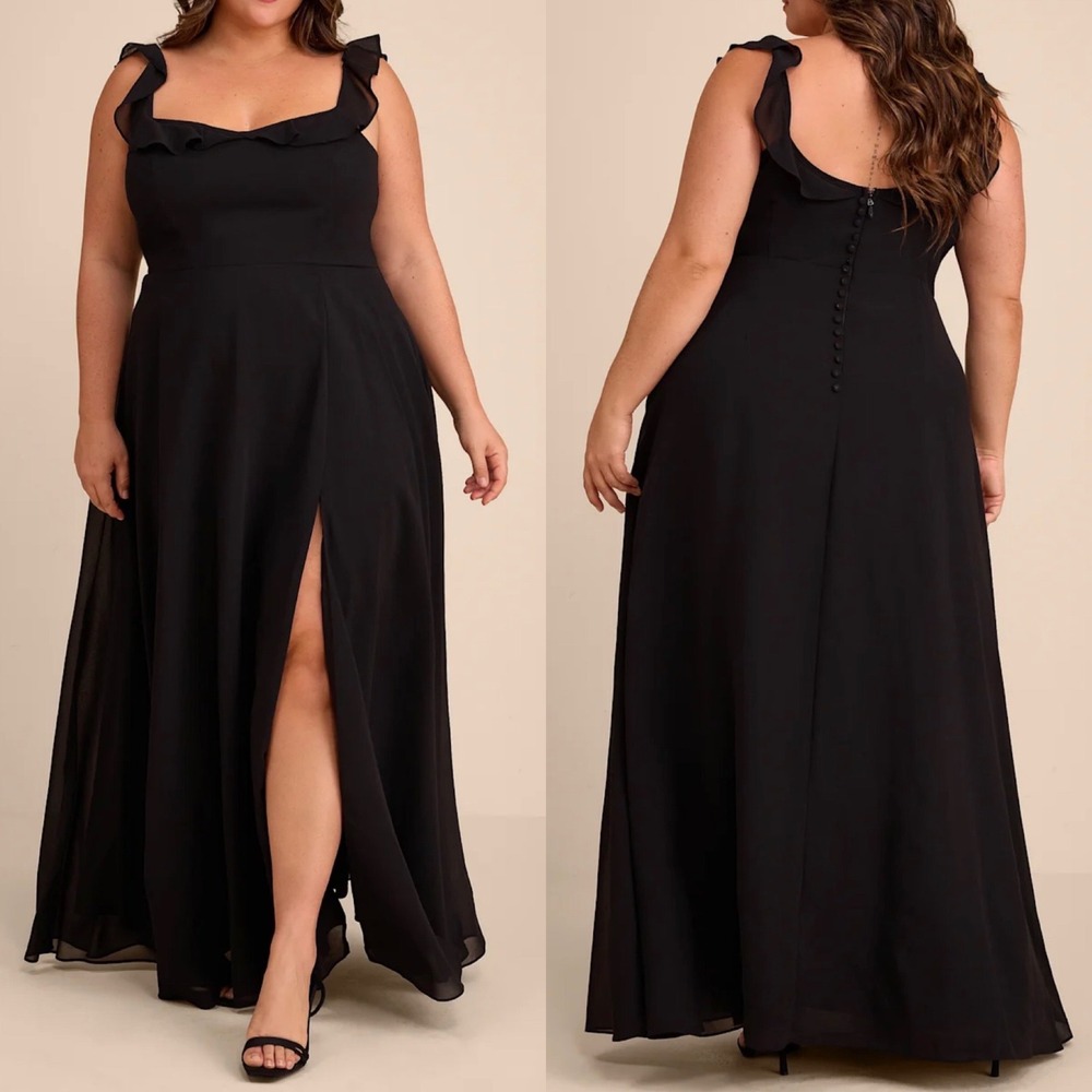 NWOT Lulus Size XL Dreamy Admiration Black Ruffled Maxi Dress Formal
